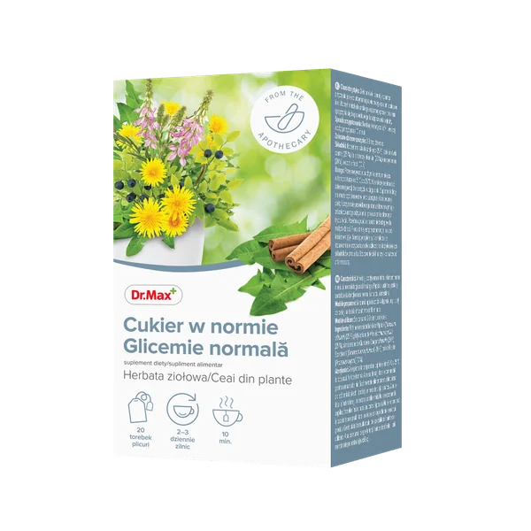 Dr. Max Kräutertee zur Blutzuckerregulation mit Zimt und Blaubeerkraut in Teebeuteln, 20 Portionen für gesunden Blutzuckerspiegel