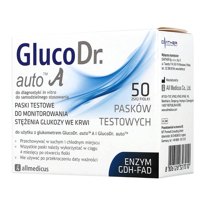 Teststreifen GlucoDr auto A, 50 Stück – präzise Blutzuckermessung mit Auto-Coding-Technologie, kompatibel mit GlucoDr Messgeräten