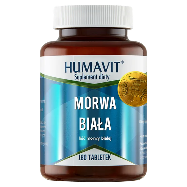 Humavit Morwa Biała Supplement, Blätter der weißen Maulbeere zur Unterstützung der Blutzuckerregulation und antioxidativen Eigenschaften in Tablettenform