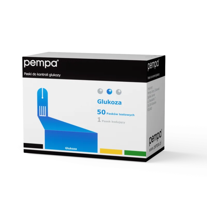 PEMPA Teststreifen für die Blutzuckermessung zu Hause oder im Gesundheitszentrum. 50 Stück in einer Packung, kompatibel mit dem PEMPA 3-in-1 Gerät