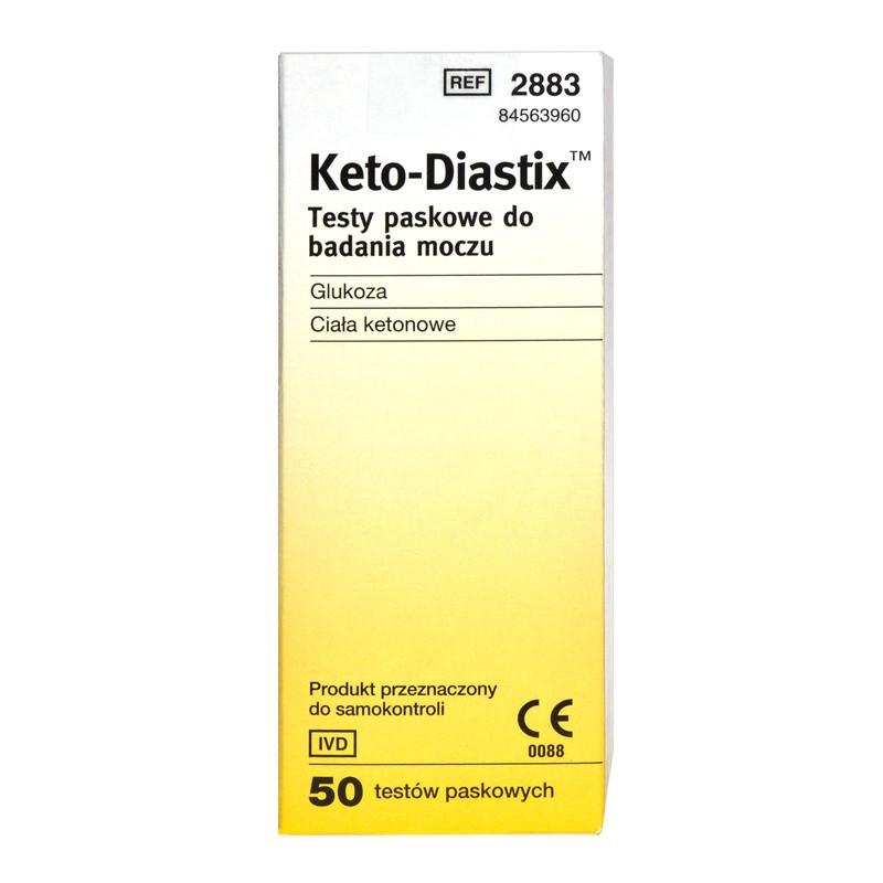 Keto-Diastix Urin-Teststreifen, ideal für die Selbstkontrolle bei Diabetes, zur Glukose- und Ketonkörpermessung, 50 Streifen in der Verpackung