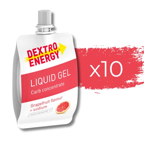 Dextro Energy Flüssiggel mit Grapefruitgeschmack, ideal für Ausdauersportler, mit Natrium für schnelle Energiezufuhr während des Trainings