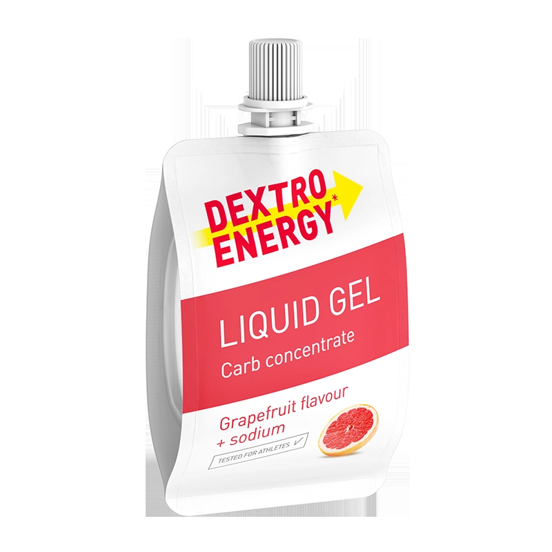 Dextro Energy flüssiges Energiegel mit Grapefruitgeschmack und Natrium für eine schnelle Energieversorgung im Ausdauersport