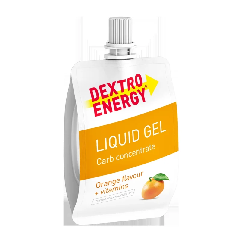 Dextro Energy flüssiges Energiegel mit Orangengeschmack und Vitaminen für Ausdauersportler