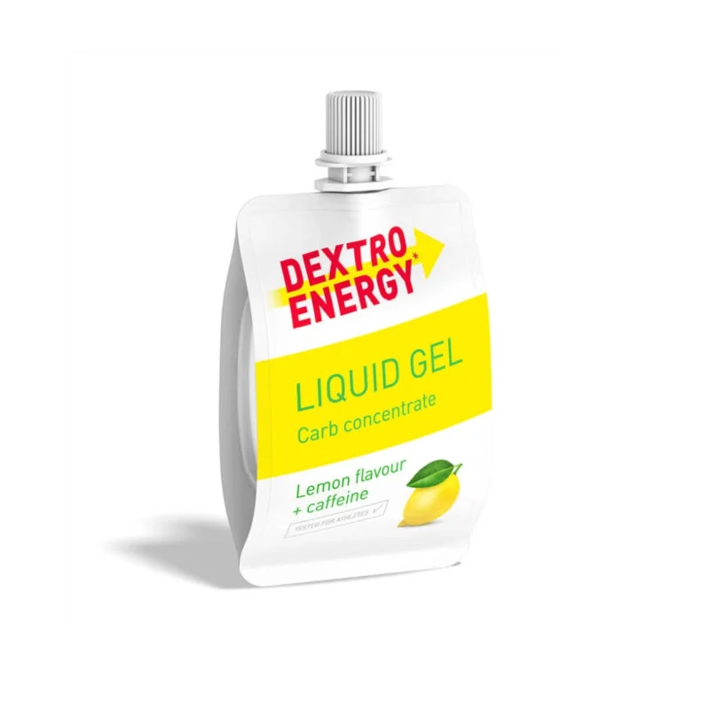 Dextro Energy flüssiges Energiegel mit Zitronengeschmack und Koffein für Ausdauersportler