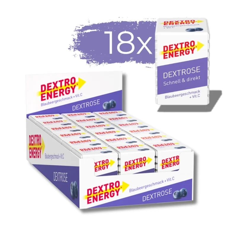 Dextro Energy Heidelbeere mit Vitamin C – handliche Glukosetabletten für schnelle Energie, ideal bei niedrigem Blutzucker, 46 g, 8 Tabletten pro Packung