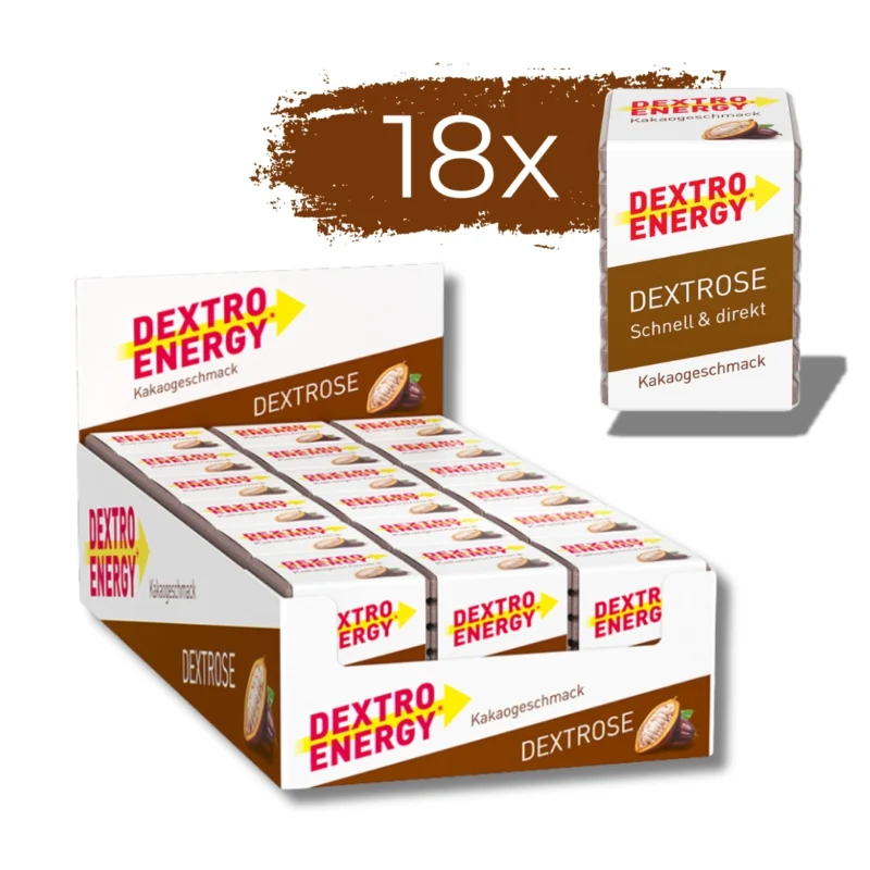 Glukosetabletten Dextro Energy Kakao 46g – schnelle Energiequelle, 8 leckere Tabletten mit Kakaogeschmack, perfekt für unterwegs