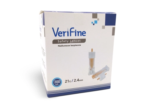Einweg-Lanzetten Verifine 2,4mm 21G in einer Packung mit 200 Stück für sichere und schmerzfreie Blutentnahmen bei medizinischen Tests