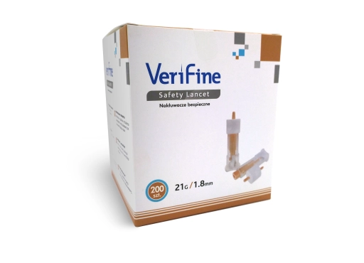 Einweg-Lanzetten Verifine 21G, 1,8mm, für die Blutentnahme. Steril, sicher und schmerzarm für Blutzucker- und Cholesterintests