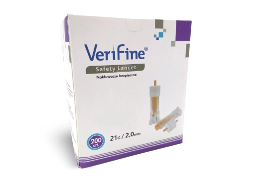 Einweg-Stechhilfe Verifine 2,0mm 21G, sicher und steril, für die präzise Blutentnahme zur Blutzucker- und Cholesterinmessung, 200 Stück