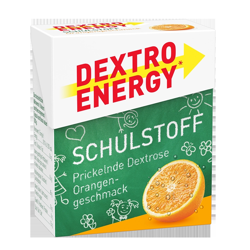 Dextro Energy Minis Glukosetabletten mit Orangengeschmack in handlicher Verpackung – ideal für schnelle Energie unterwegs