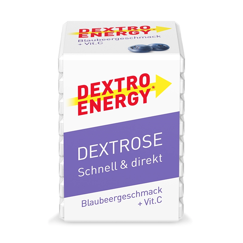 Dextro Energy Glukosetabletten mit Heidelbeergeschmack und Vitamin C, perfekt für schnelle Energiezufuhr und für einen aktiven Lebensstil