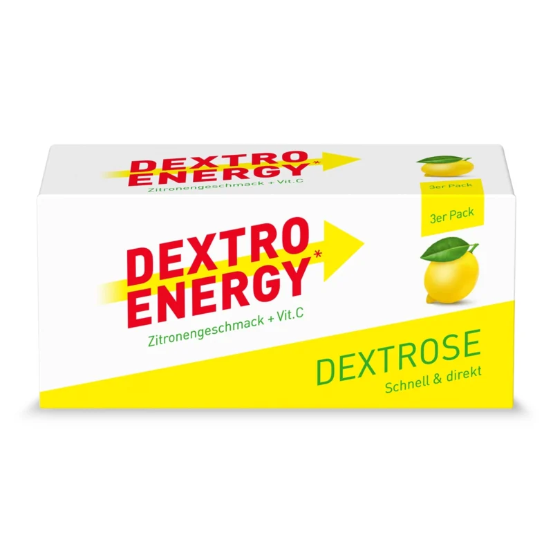 Dextro Energy Zitrone mit Vitamin C – 138 g Packung mit 3 x 8 Tabletten für schnelle Energie und Erfrischung, ideal für den Alltag und Sport