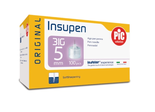 Insulin Nadeln Insupen® 31G 0,25mm x 5mm, kompatibel mit vielen Pen-Modellen. Hochwertige Pen Nadeln für eine komfortable Insulin Injektion