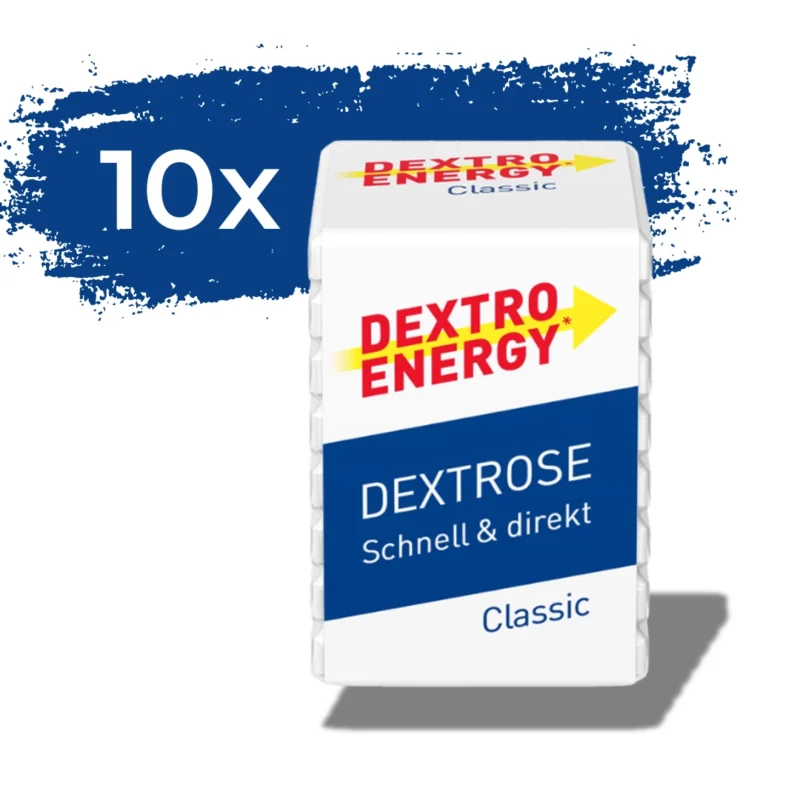 Dextro Energy Glukosetabletten in handlicher Verpackung, schnelle Energiezufuhr bei niedrigem Blutzucker, ideal für unterwegs
