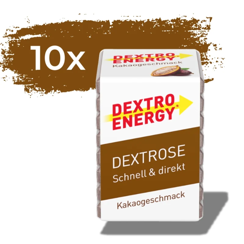 Dextro Energy Kakao Glukosetabletten in einer Packung mit 8 Tabletten, schnelle Energiequelle für unterwegs