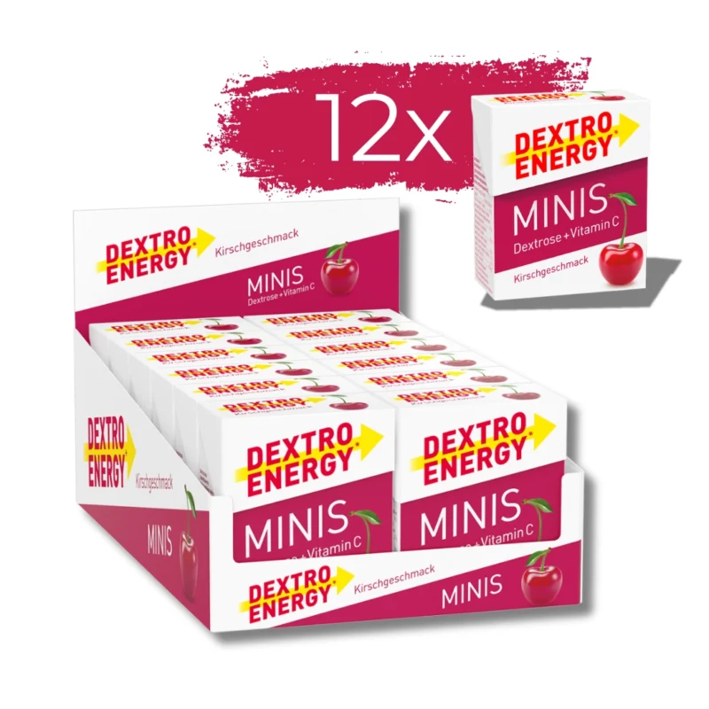 Dextro Energy Minis Glukose Tabletten in Kirsche für schnelle Energie und Vitalität, perfekt für unterwegs, mit Vitamin C