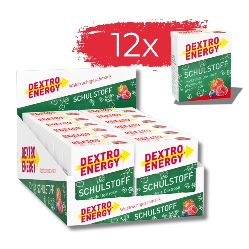 DEXTRO ENERGY Minis Waldfruchtgeschmack – Packung mit 12 x 50g Glukosetabletten für schnelle Energieversorgung und besseren Fokus