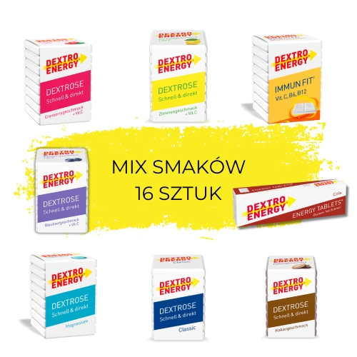Dextro Energy Glukosewürfel in verschiedenen Geschmacksrichtungen, perfekt für schnelle Energieversorgung und Blutzuckerregulation unterwegs