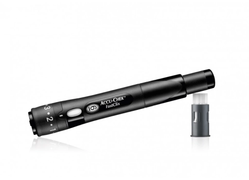 Accu-Chek FastClix Stechhilfe mit Clixmotion-Technologie zur schmerzfreien Blutentnahme. 11 einstellbare Tiefen für komfortable Anwendung