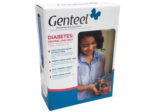 Genteel Blutzucker Injektor in rosa und weiß, schmerzfreies Blutabnehmen für einfache und präzise Blutzuckermessung