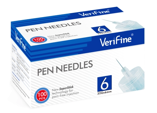 Verifine 32G 0,23mm x 6mm Nadeln, die eine präzise und schmerzfreie Insulininjektion ermöglichen. Kompatibel mit Insulinpens