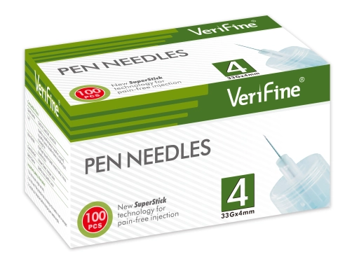 Verifine 33G 0,20mm x 4mm Insulinennadeln für schmerzfreie Injektionen, kompatibel mit allen Insulinpens. Packung mit 100 Stück