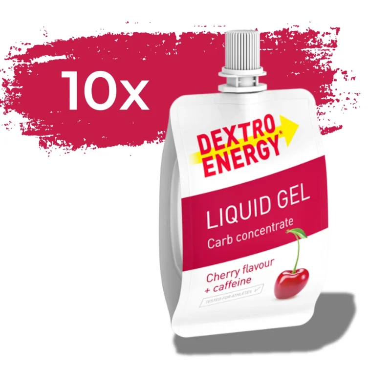 Dextro Energy Flüssiggel mit Kirscharoma und Koffein in praktischer 60 ml Verpackung für schnelle Energiezufuhr bei Ausdauersport und intensiven Aktivitäten