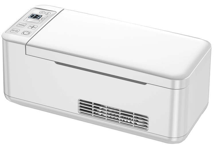 Mini Kühlschrank KEEDBING CB-01 mit Batteriebetrieb, ideal für Reisen und sichere Aufbewahrung von Medikamenten wie Insulin, mit leiser Kühlung und Temperaturregelung.