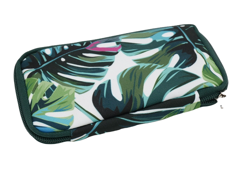 Etui für Blutzuckermessgerät und Zubehör mit grünem Blattmuster, ideal für Diabetiker, kompakt und leicht zu tragen