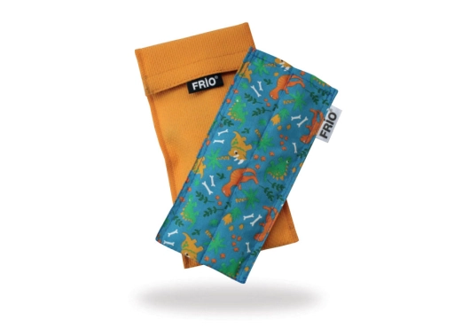 FRIO Kühltasche Doppel Farbe Gelb mit Dino-Motiv – schützt Insulin vor Hitze, ideal für Diabetiker, benötigt keinen Strom oder Batterien