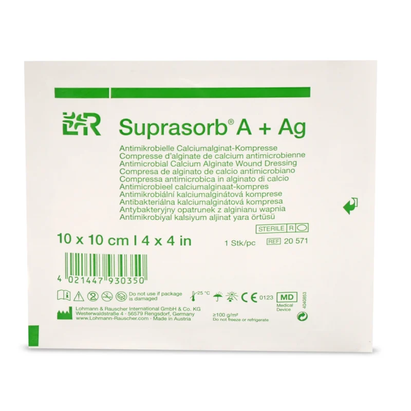 Suprasorb A+Ag 10x10 cm – antibakterielle Calciumalginat-Wundauflage mit Silber für stark exsudierende und infizierte Wunden