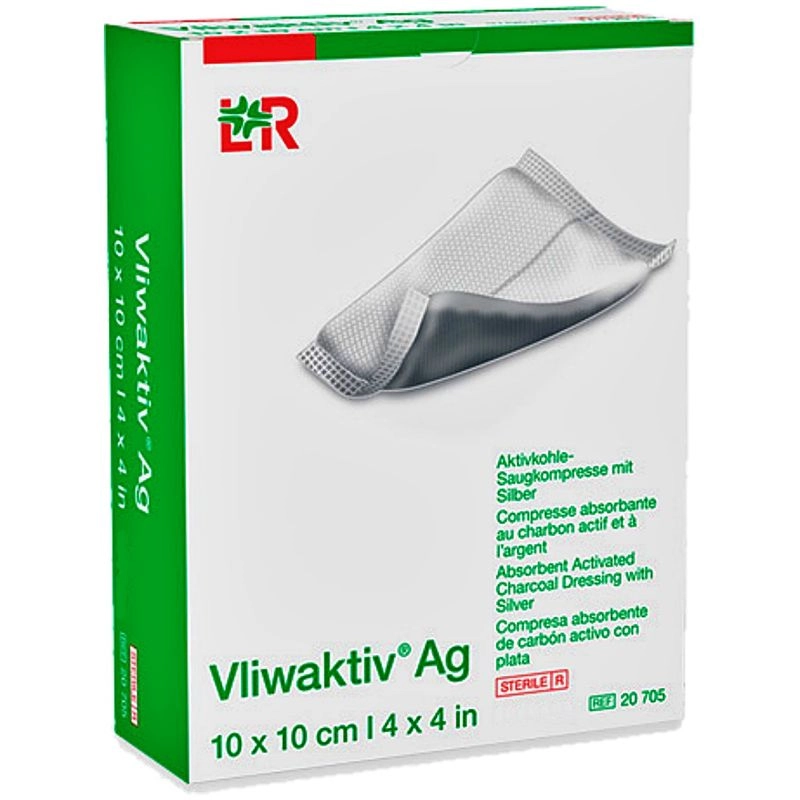 Vliwaktiv Ag saugfähiger Kompresse mit Aktivkohle und Silber zur Wundbehandlung und Infektionsprävention