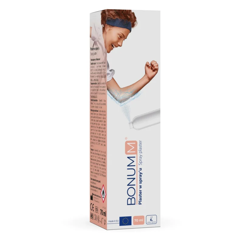 Bonumm Pflaster-Spray 70 ml – transparentes Wundspray zum Schutz empfindlicher Hautstellen wie Knie und Ellbogen.
