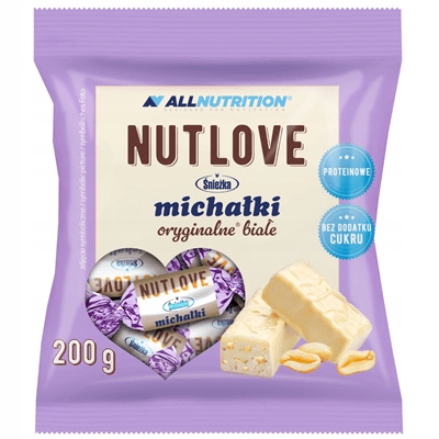 ALLNUTRITION NUTLOVE MICHAŁKI 200 g – weiße Protein-Bonbons ohne Zucker in moderner Verpackung