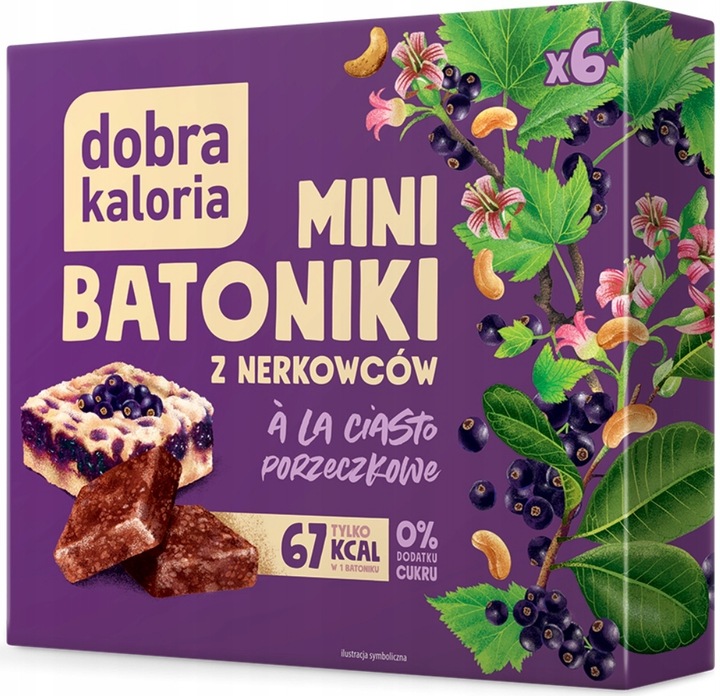 DOBRA KALORIA Mini-Riegel „Johannisbeerkuchen“ 102 g – 6 vegane Frucht-Nuss-Riegel mit Cashews, Datteln und gefriergetrockneten Johannisbeeren, zuckerfrei