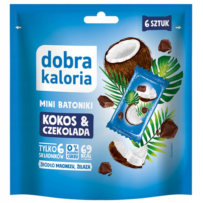 Dobra Kaloria Mini-Riegel Kokos & Schokolade – zuckerfreier, veganer Snack, 6 Stück pro Packung
