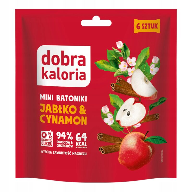 Dobra Kaloria Mini-Riegel Apfel & Zimt 6 Stück – zuckerfreie, vegane Snack-Riegel mit hohem Ballaststoffgehalt
