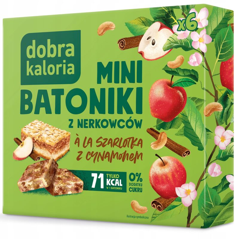 Dobra Kaloria Mini-Riegel Cashew Apfel-Zimt – 6 Stück Packung, vegane, zuckerfreie Snack-Riegel mit natürlichen Früchten und Nüssen