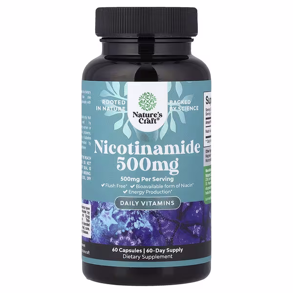 Nature's Craft Nikotinamid 500 mg Kapseln – hochdosiertes Vitamin B3 für Energie, Hautschutz und Anti-Aging, 60 Kapseln