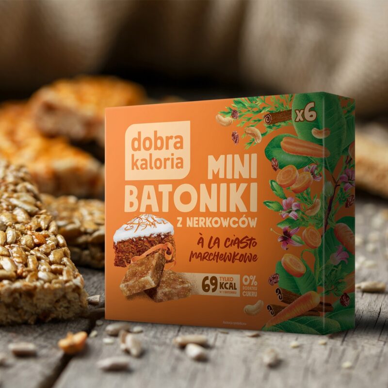 Dobra Kaloria Mini-Riegel Cashew Karottenkuchen – 6 Stück Packung, vegane, zuckerfreie Snack-Riegel mit natürlicher Süße und Nüssen