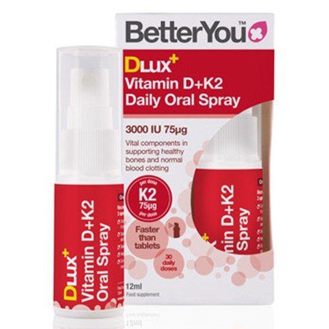 BetterYou DLUX Vitamin D3 + K2 MK7 Spray Nahrungsergänzungsmittel zur Unterstützung von Immunsystem und Knochen.