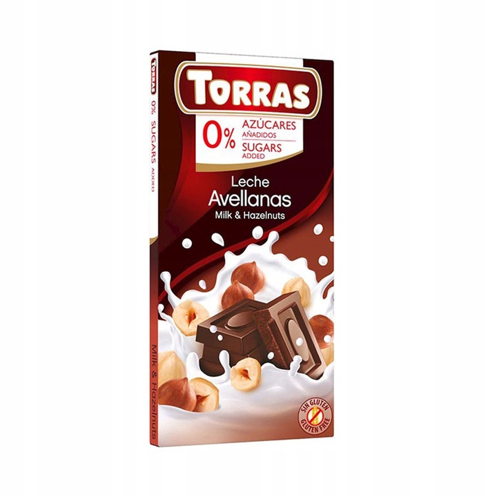 Zuckerfreie Milchschokolade mit Haselnüssen TORRAS glutenfrei 75g