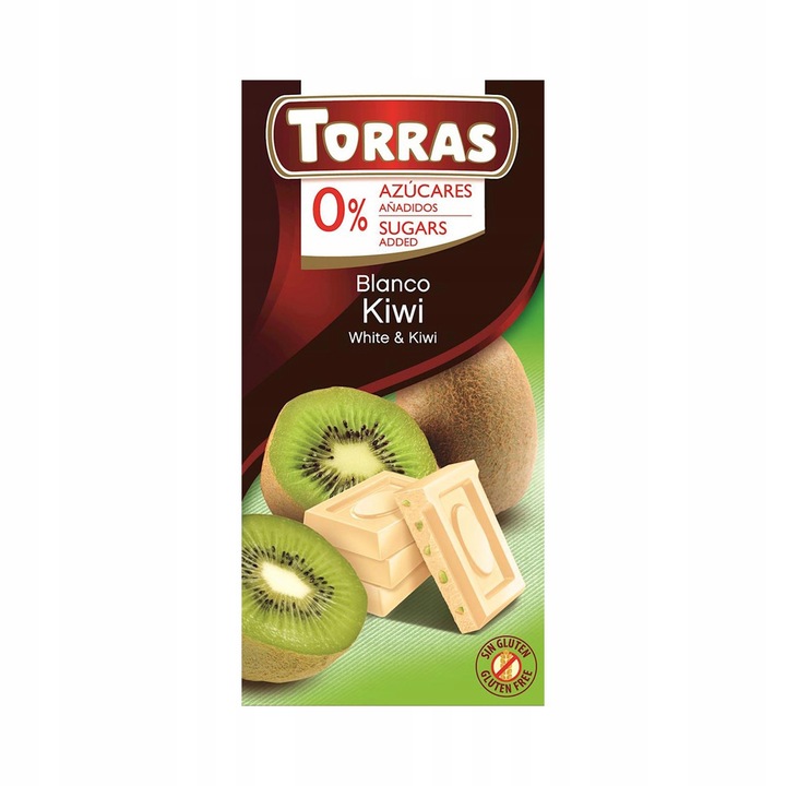 Zuckerfreie weiße Schokolade mit Kiwi Torras 75 g glutenfrei