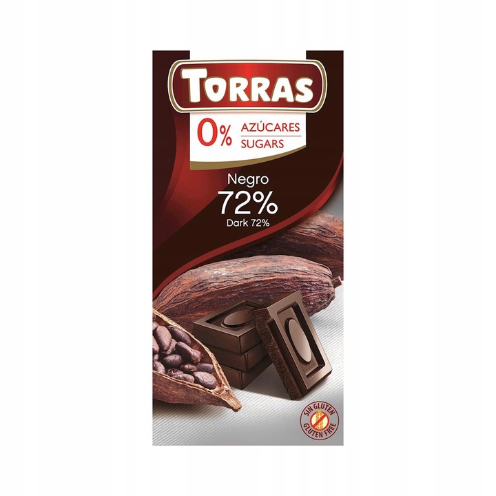 Zuckerfreie Zartbitterschokolade Torras 72% Kakao ohne Zuckerzusatz glutenfrei 75g