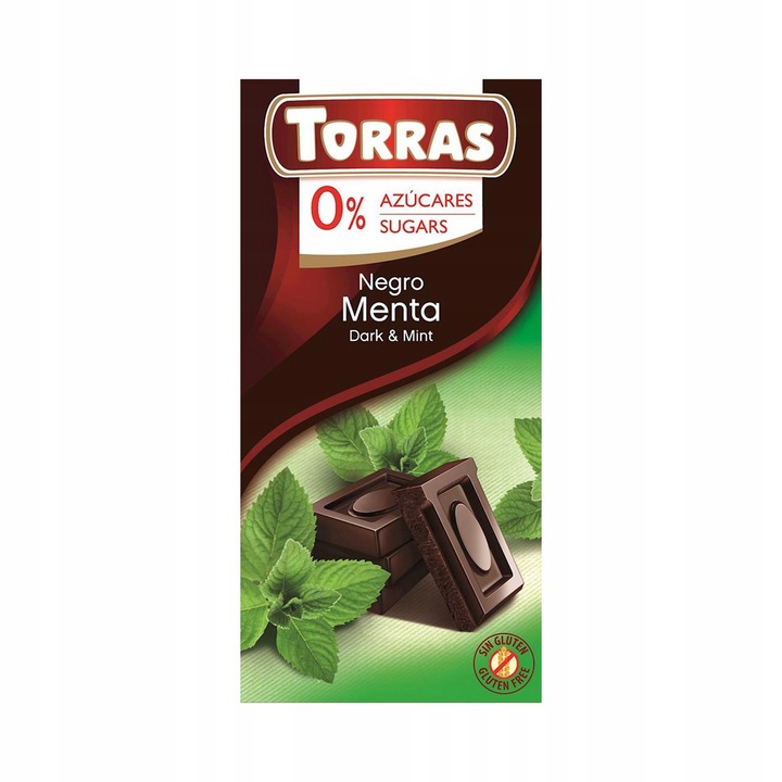 Torras Zartbitterschokolade mit Minze ohne Zuckerzusatz glutenfrei 75g