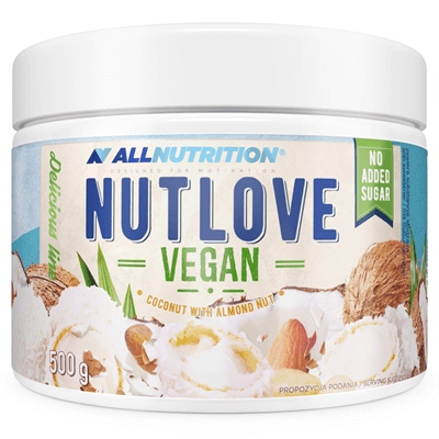 Veganer Kokos-Mandel Aufstrich ohne Zuckerzusatz im Glas von Allnutrition Nutlove