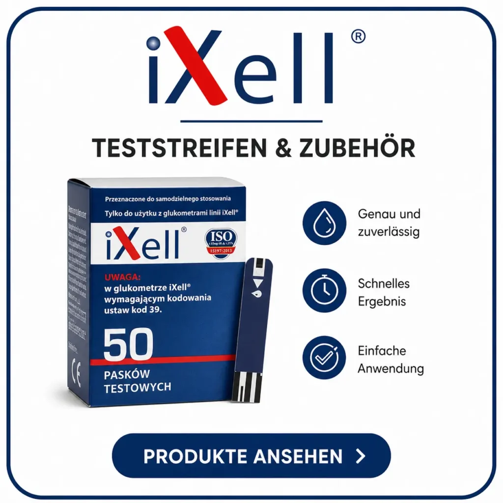 iXell Blutzucker Teststreifen 50 Stück für Glukosemessung kompatibel mit iXell Glukometer